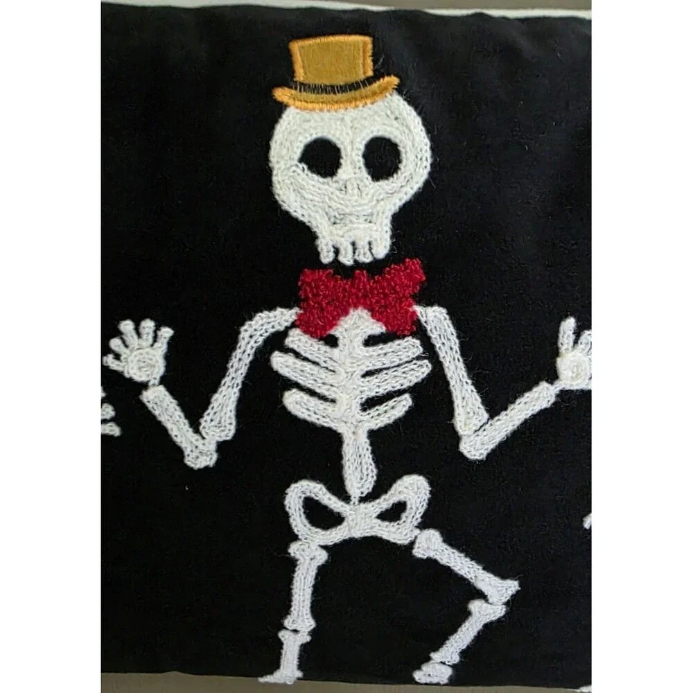 Halloween Throw Pillow Skeletons Embroidered Holiday Home Bedding Decor NEW